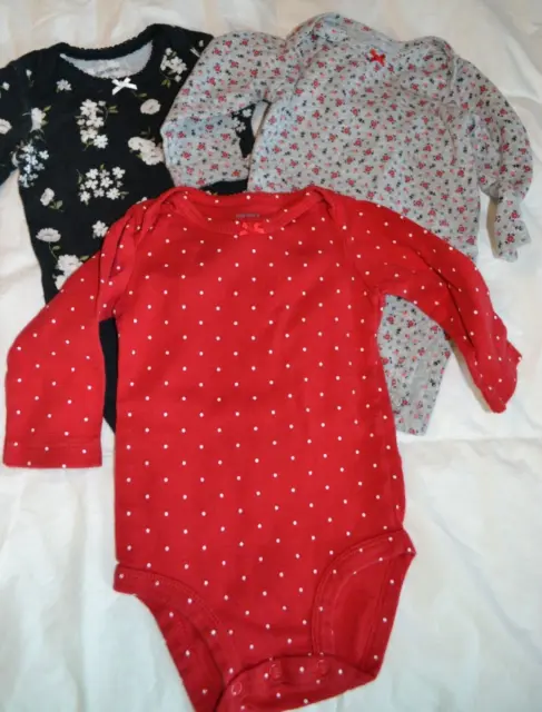 Carters girls size 6 month long sleeved bodysuits - lot of 3 (red, black & gray)