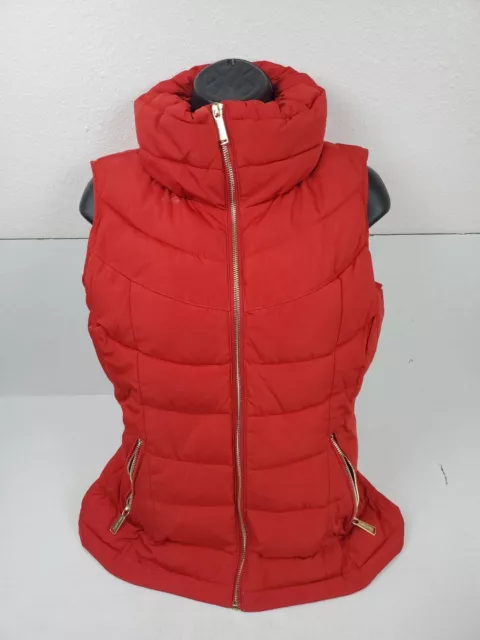 Calvin Klein Women's Red Quilted Front Zip Puffer Vest Gold Hardware  Size XS