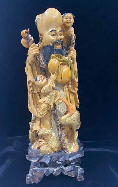 Amazingly VTG Carved Chinese Immortal Shou Lao Buddha Sculpture god of Longevity