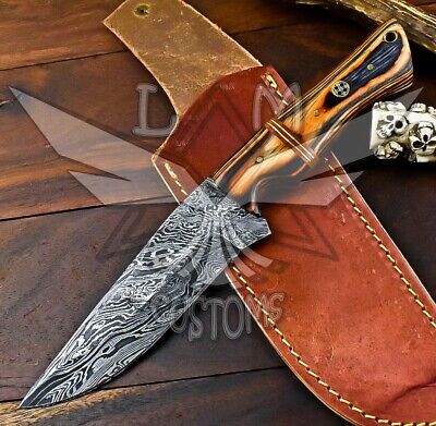 Hunting Fixed Blade Damascus Steel Texas Olive Wood Skinner Knife Steel Guard