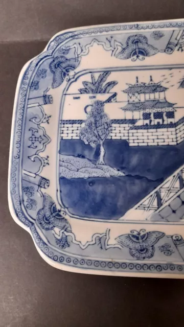 Beautiful Vintage Chinese Blue & White Ceramic Hand Painted Serving Plate 2