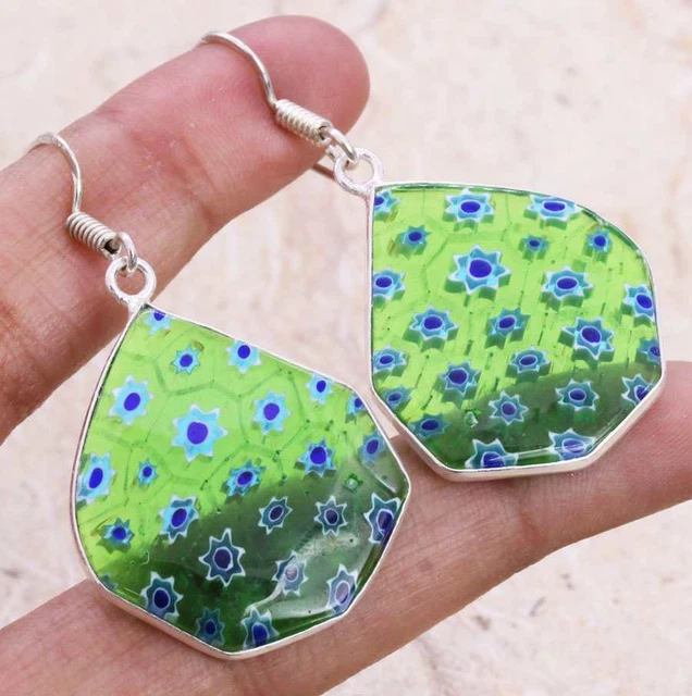 Dichroic Glass 925 Silver Plated Handmade Earrings of 1.8" Ethnic Gift