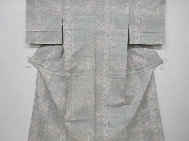 6395932: Japanese Kimono / Antique Hitoe Kimono / Tsumugi / Woven Floral Sarasa
