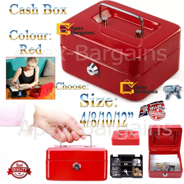 4"/8/12" Cash Box Coin Money Bank Deposit Lockable Metal Tin Petty Security Safe