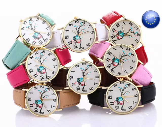 Relojes De Pulsera Buhos Animales Arbol Cuero Sintetico Cuarzo Mujer Moda Acero