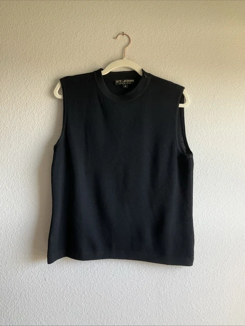 St. John Basics Black Santana Knit Sleeveless Top Tank Size Medium St. John Basics Black Santana Knit Sleeveless Top Tank Size Medium