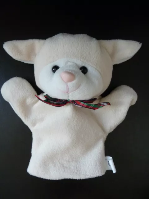 9 - Doudou Marionnette Nicotoy Mouton Agneau Blanc Ecru Noeud Ecossais Ttbe