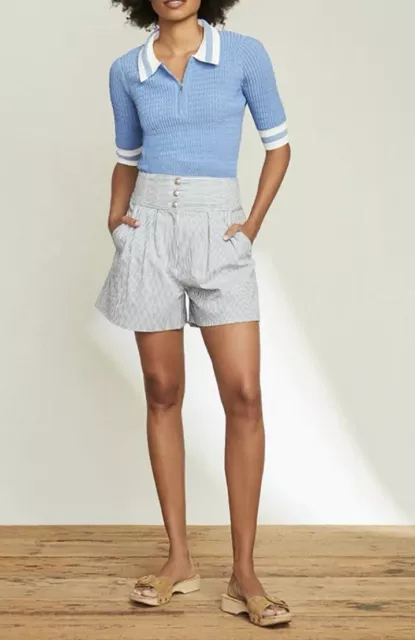 Veronica Beard Alicia High Rise Seersucker Shorts Womens Plus Size 16 NWT $328