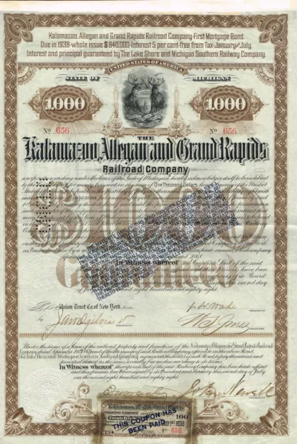 USA KALAMAZOO ALLEGAN AND GRAND RAPIDS RAILROAD COMPANY stock/bond certificate