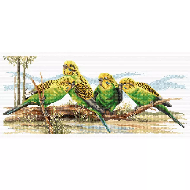 Budgie Buddies crosstitch chart OR kit - zweigart aida & full skeins DMC thread