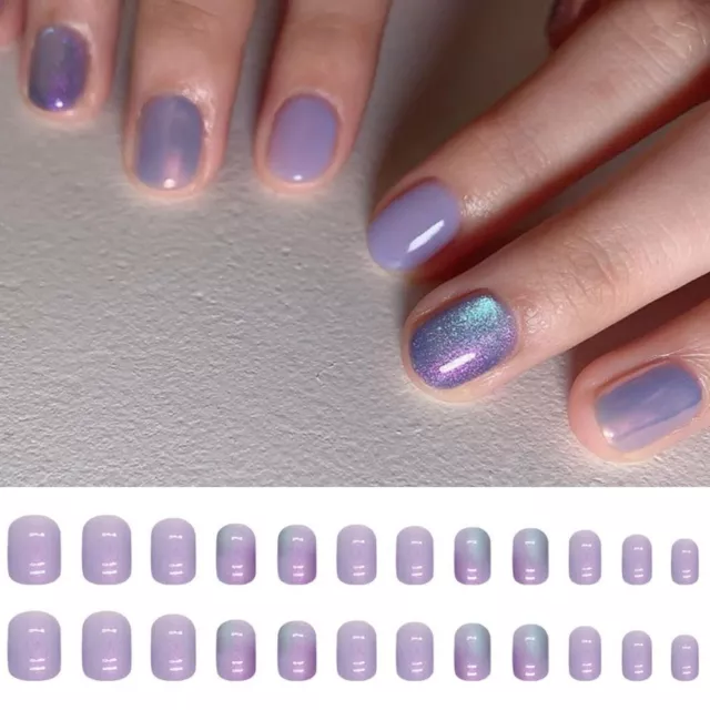 Kurze Runde Falsche Nägel Blau Nagels pitzen Gefälschte Nägel  Für DIY