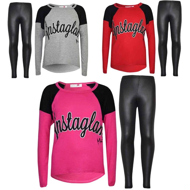 Bambine Instaglam Stampato Trendy Top & Moda Set Leggings Età New 7-13 Anni