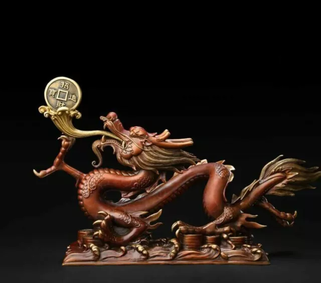 Chinese Copper Bronze feng shui Zodiac Auspicious Animal Dragon loong Statue