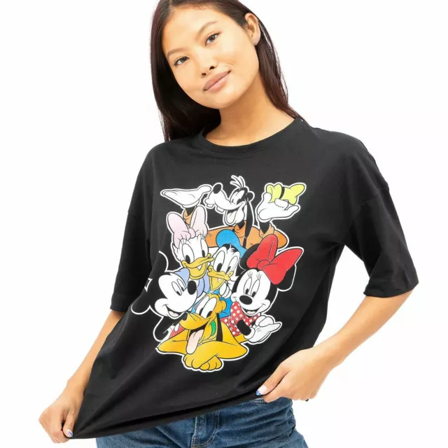 Disney Ladies T-shirt Micky Mouse & Friends Hug Oversized Black S -XL Official