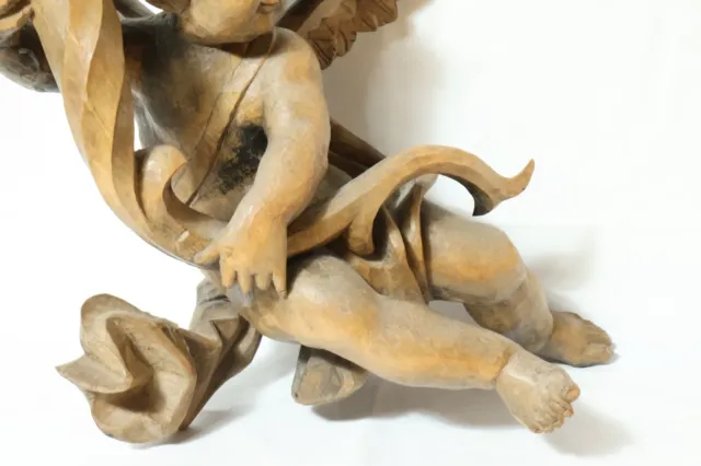 Alte 42cm große geschnitzte Holzfigur Holz Figur Putto Knabe Puttofigur Leuchter 3