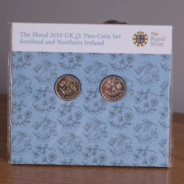 2 x 1 Pound Coin Set Floral Royal Mint Pack Brand New Uncirculated 2014 Sco & NI