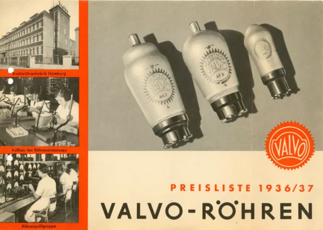 VALVO-Röhren 1936/37 - Broschüre mit Daten, Preisen und Sockeltabellen