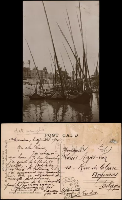 Alexandrien الإسكندرية‎,  Barges on Mahmoudich Canal (Kanal-Hafen) Egypt 1920