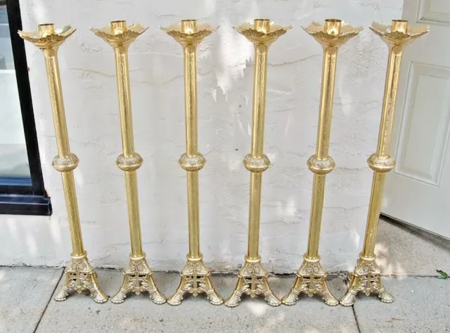TRADITIONAL PAIR OF BRASS CHURCH ALTAR CANDLE STICKS 22 tall 119 (CHALICE  CO.) 