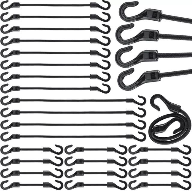 24 Pieces Mini Bungee Cords with Hooks Small Bungee Cords Black Bungie Straps El