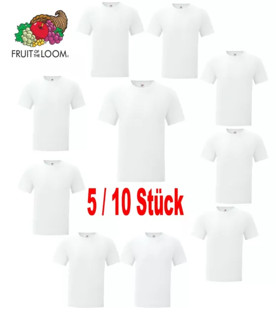 5er/10er Fruit of the Loom T-Shirt Herren Shirts Iconic Sets Tshirt S - 5XL WEIß