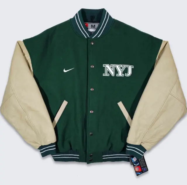 New York Jets Vintage 90s Style Varsity Bomber Jacket - NFL Football Green Coat