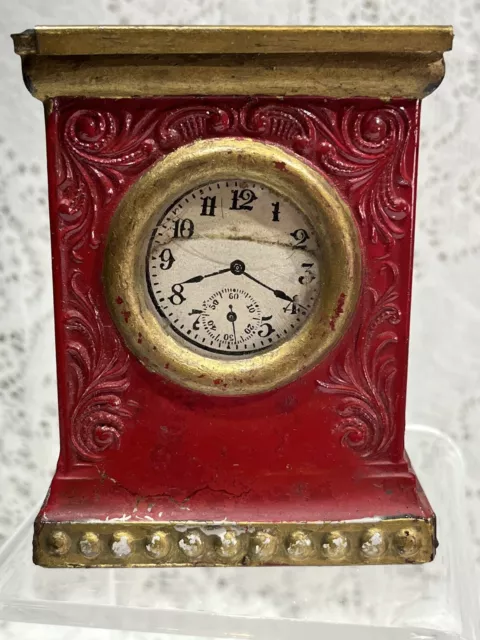 Antique Mantle Clock Glass Candy Container w/ Original Paint & Enclosure