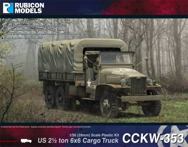 Rubicon 280037 WWII US 2.5 Ton 6 x 6 CCKW-353 Truck 28mm 1/56 Scale Plastic KitT