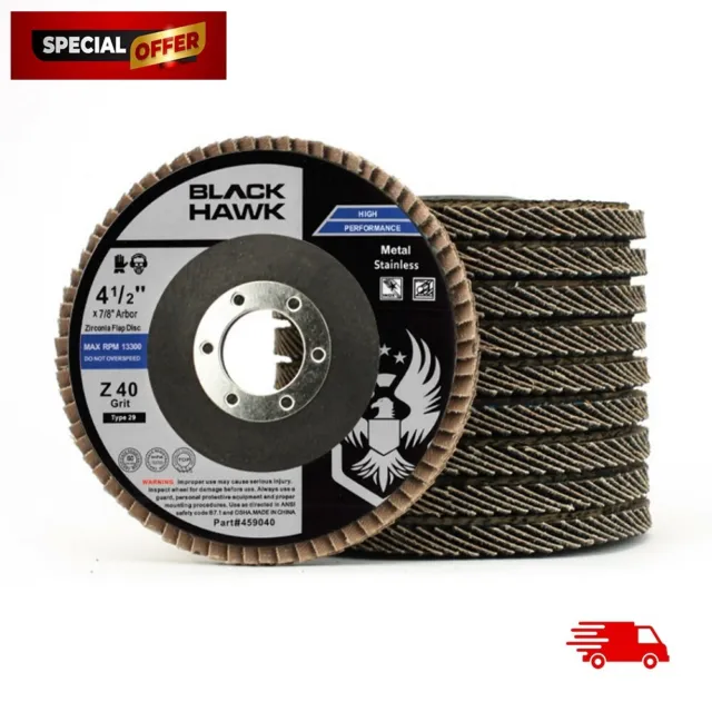NEW ITEM Black Hawk 4-1/2" Zirconia Grinding & Sanding Flap Discs T29 - 10 Pack