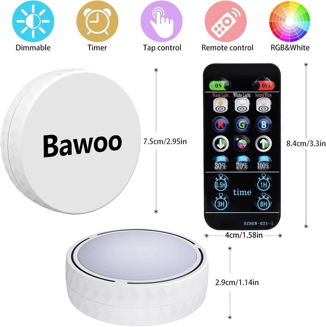UNDER CABINET LIGHTS, RGBW Wireless LED Puck Lights Remote Control,3500 ...