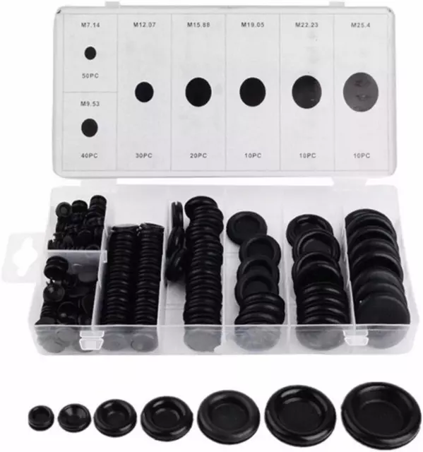 170pcs Car Electrical Rubber Grommet Set Wire Gasket Firewall Hole Plug Kit