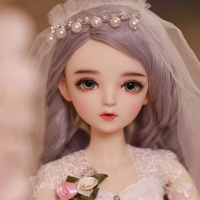 1/3 BJD Doll 24" Girl Toys 60cm Bride Dolls with Purple Wigs White Wedding Dress