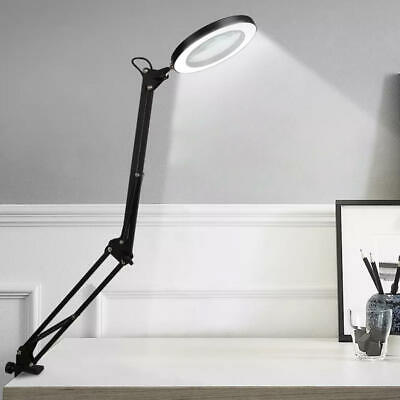 Dimmable Adjustable Swing Arm Eye-Care Desk Lamp with Clamp & Magnifying Glass -