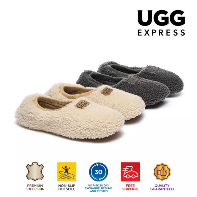 【EXTRA 15% OFF】UGG Slippers Women Curly Australian Sheepskin Wool Nonslip Ballet