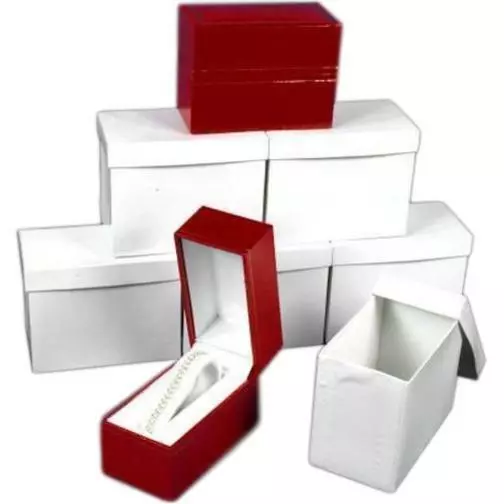 6 Bracelet Watch Boxes Red Faux Leather Display Case