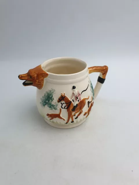 Vtg Portland Pottery PPC Fox & Hounds Jug Creamer Fox Head Chasing Raised Scene