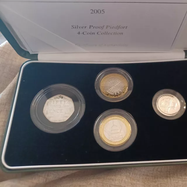 2005 Royal Mint Piedfort Silver Proof Set Of 4 Coins With Certificate