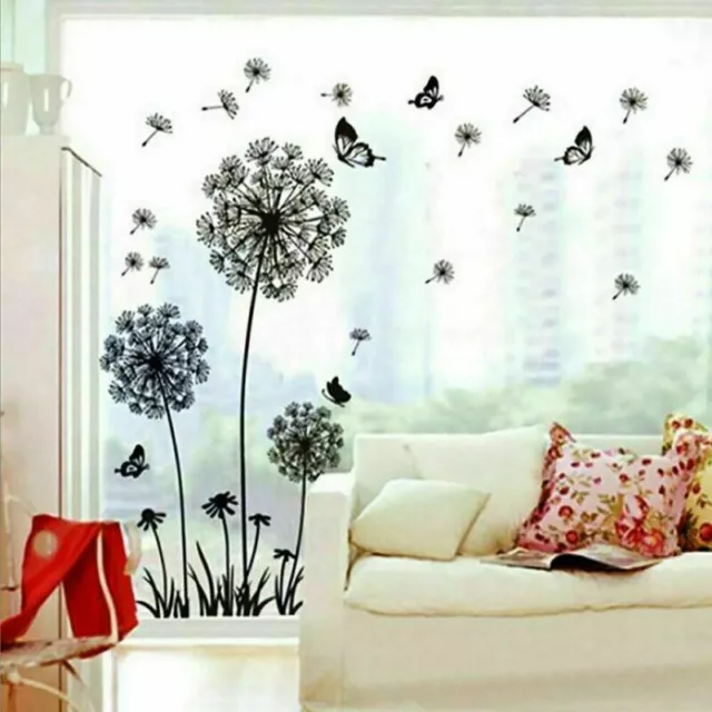 Flying Dandelion Flower Butterfly Wall Decal Stickers Home Art Decor Room Mural