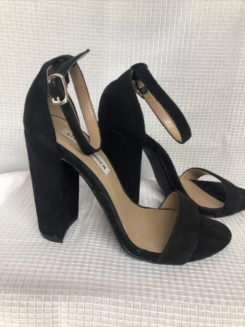 Steve Madden Women's Carrson Suede Ankle Strap Heeled Sandal Black Size 7