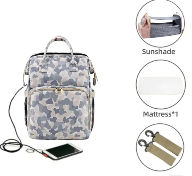 Diaper Bag Backpack, Baby Nappy Changing Bags Multifunction Travel Back USB