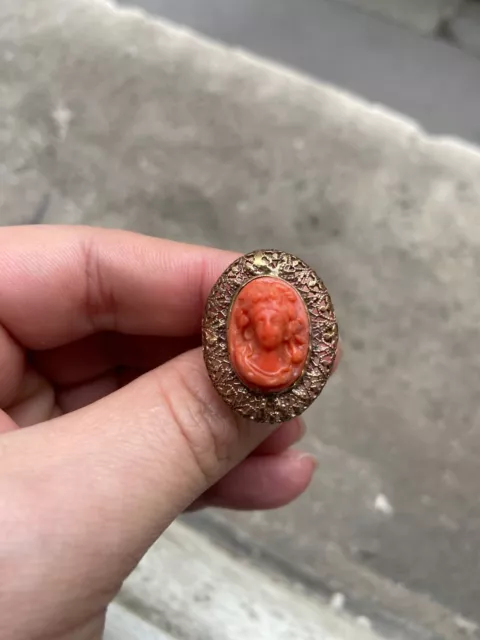 bague en corail bijou ancien antique coral ring 5 gram