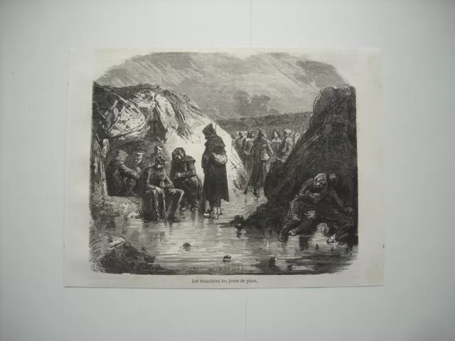 Gravure 1864. Guerre De Crimee. Les Tranchees Les Jours De Pluie.