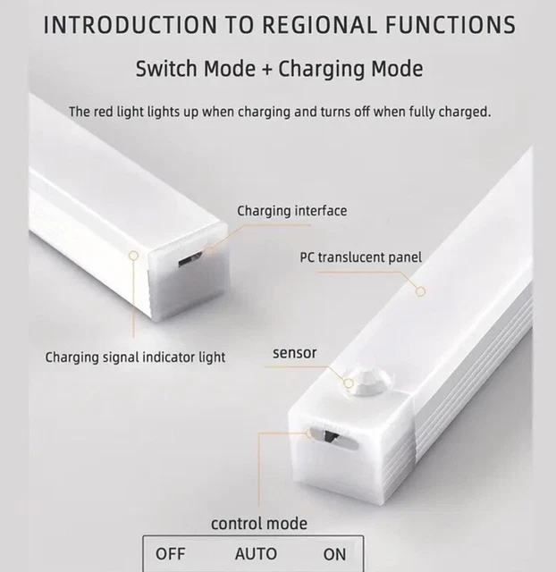 LED PIR MOTION Sensor Strip Light USB Rechargeable