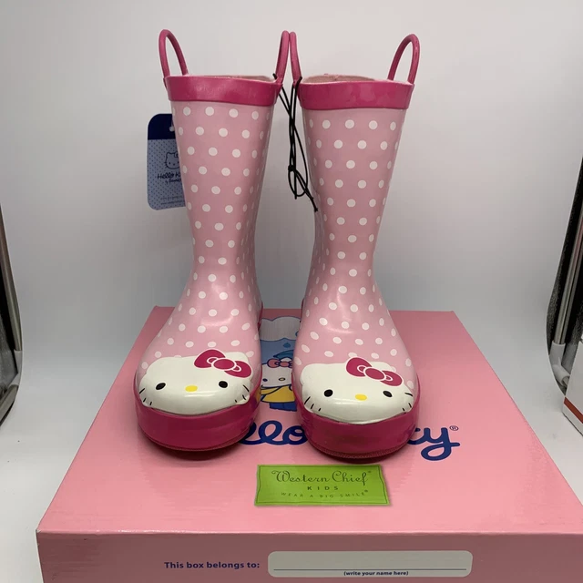 Western Chief Girl's Waterproof Rain Boot Size 9 Hello Kitty Pink 640000 NIB