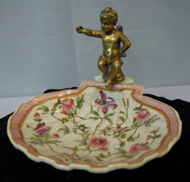 Cuenco Figurilla Bebe Art Deco Estilo Art Nouveau Estilo Porcelana Bronce