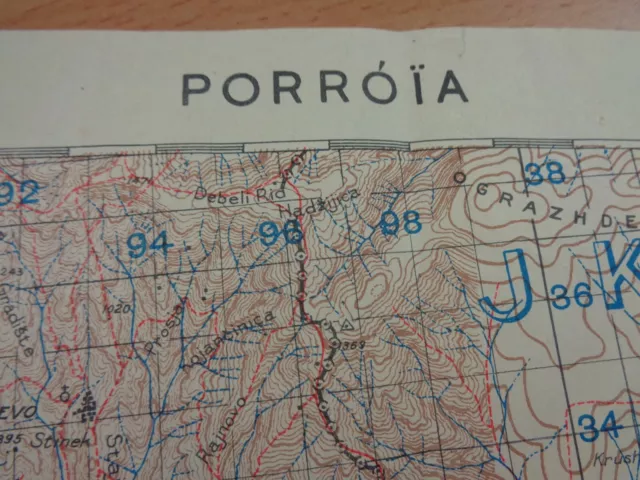 WW2 (1945) British map entitled "PORROIA" (GREECE) + BULGARIA & NORTH MACEDONIA