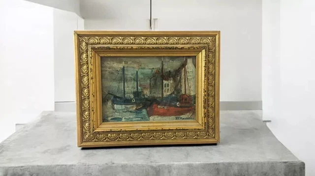 Tableau ancien à l'huile représentant un paysage