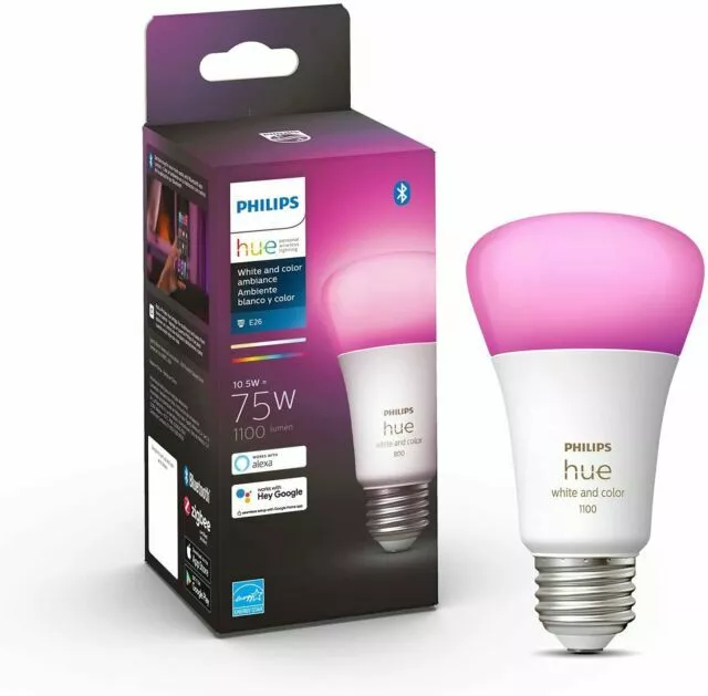 Philips Hue A19 563254 White and Color Ambiance Bluetooth 75W Smart LED Bulb