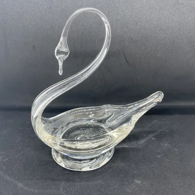 Vintage Hand Made Clear Art Glass ?crystal Swan Trinket Dish Figurine