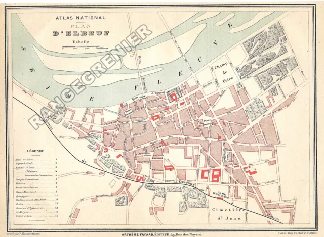 PLAN  ANCIEN de ville de ELBEUF - SEINE MARITIME (76) -  édition 1877